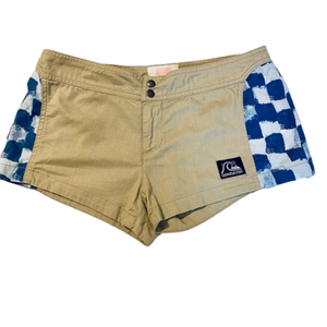 Quicksilver Tan and Blue Low Rise Checkerboard Shorts Sz 3